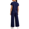 thumbnail image 3 of Cadmus 2-Piece Sets for Women Short Sleeve Tops Wide Leg Pants with Pockets, Navy Blue, M, 3 of 9