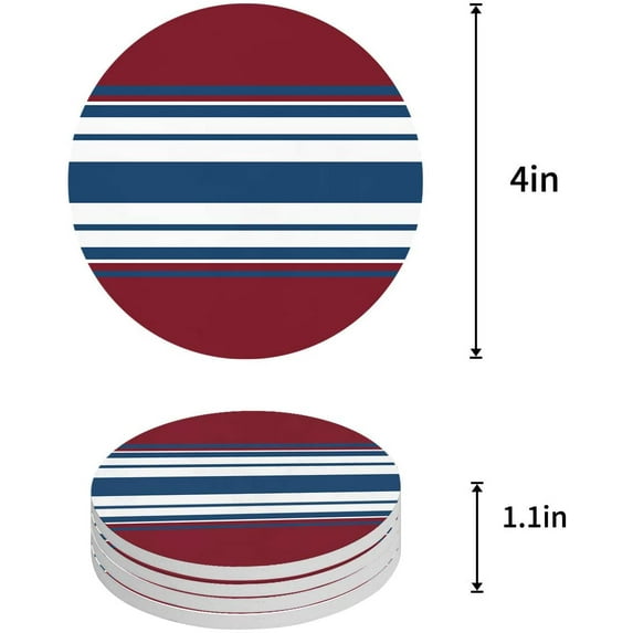 ZHANZZK Red and Blue Stripes Set of 4 Round Coaster for Drinks, Absorbent Ceramic Stone Coasters Cup Mat with Cork Base for Home Kitchen Room Coffee Table Bar Decor