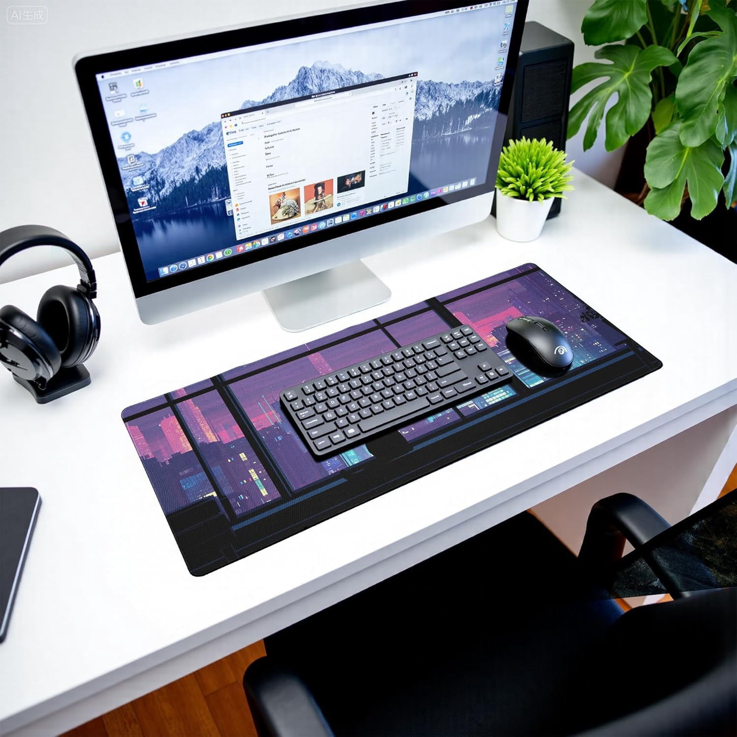 Cat Gaming Mouse Pad Abstract Kawaii Mouse Pad 31.5x11.8 Inch Cute Japanese Anime Desk Mat Non-Slip Rubber Base Large Mousepad Stitched Edges Keyboard Mouse Mat Desk Pad for Office and Home