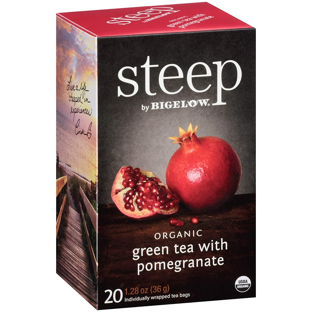 steep by Bigelow Organic Green Tea with Pomegranate, 20 Count (Pack of