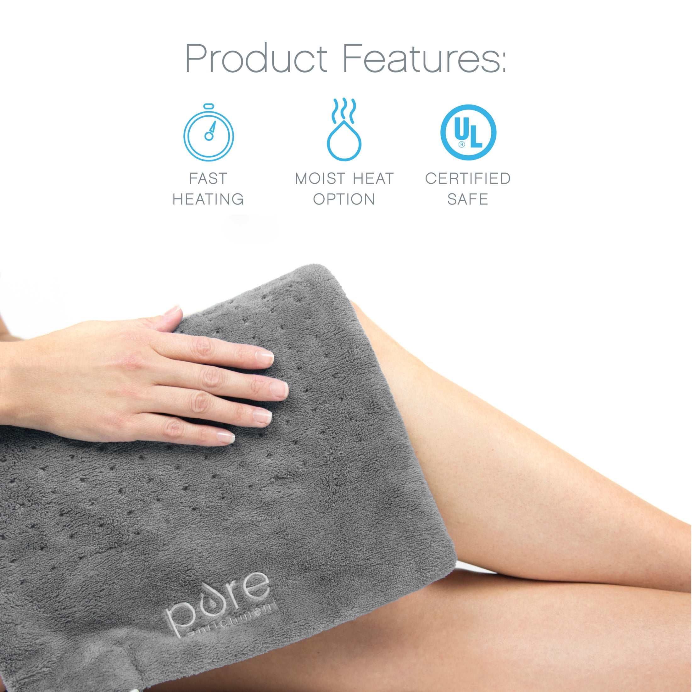 Pure Enrichment PureRelief Deluxe Heating Pad (12" x 24"), Full Body Therapy Pad with 4 InstaHeat Settings, Soft Machine-Washable Microplush Fabric and 2-Hour Auto Safety Shut-Off (Gray)