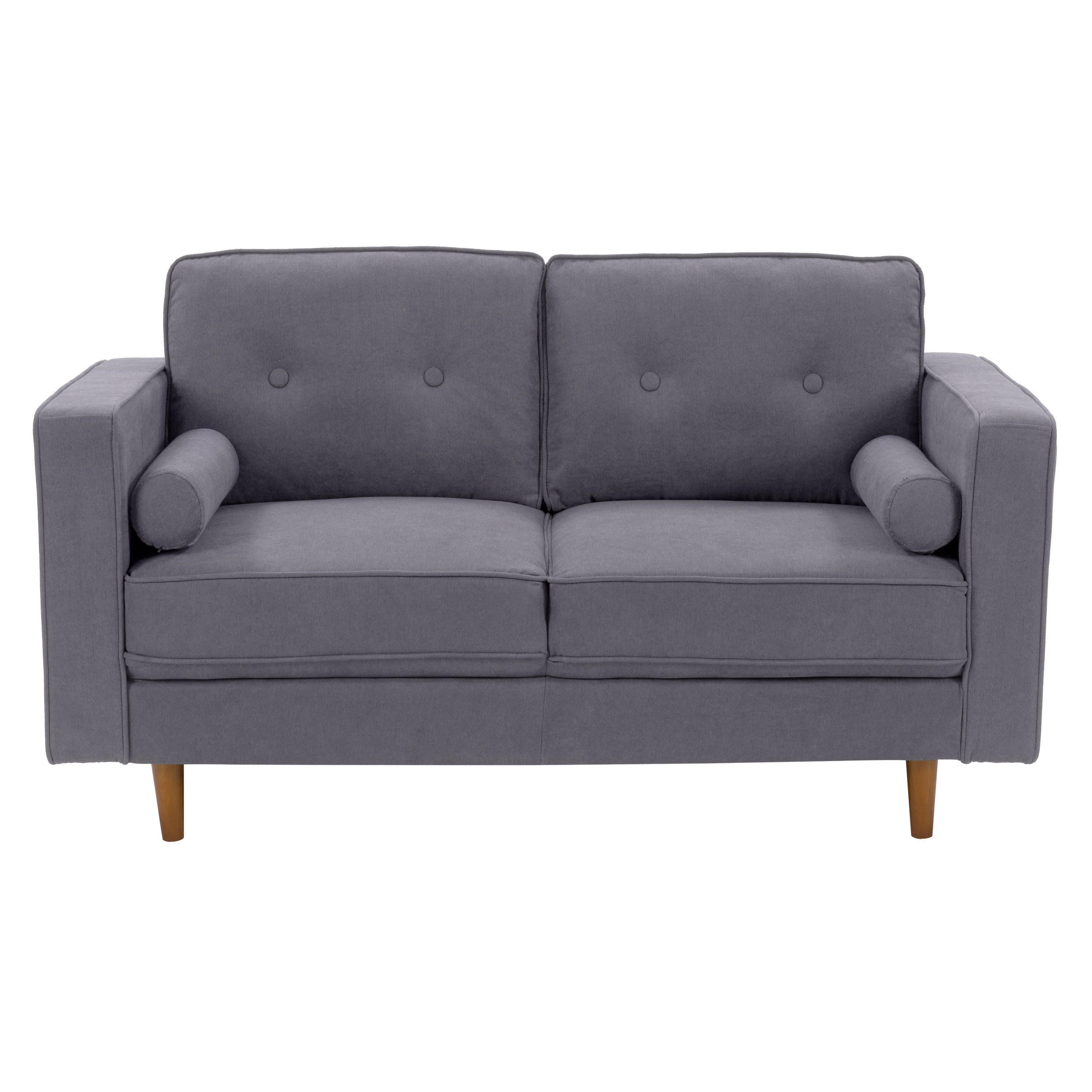 CorLiving Mulberry Fabric Upholstered Modern Indoor 2-Seater Loveseat with Tufted Back and 2 Bolster Cushions, Grey