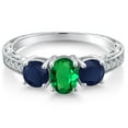 thumbnail image 3 of Gem Stone King 1.92 Ct Oval Green Nano Emerald Blue Sapphire 925 Sterling Silver Ring (Size 6), 3 of 6