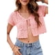 thumbnail image 1 of Cárdigan corto para mujer, cuello en V, mangas cortas, ahueca hacia fuera, tops casuales cortos de p, 1 of 2