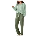 thumbnail image 2 of Dgankt Two Piece Sets for Women Casual and Comfortable Long-Sleeved Trousers Pajama Set (with Chest Pad) Round Neck Top/Shirt Set,Size M-2XL, 2 of 9