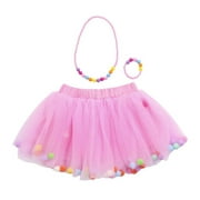 Tutu Joli Pink Girls Pom Pom Tutu with Necklace & Bracelet – 3 Pc Set - S