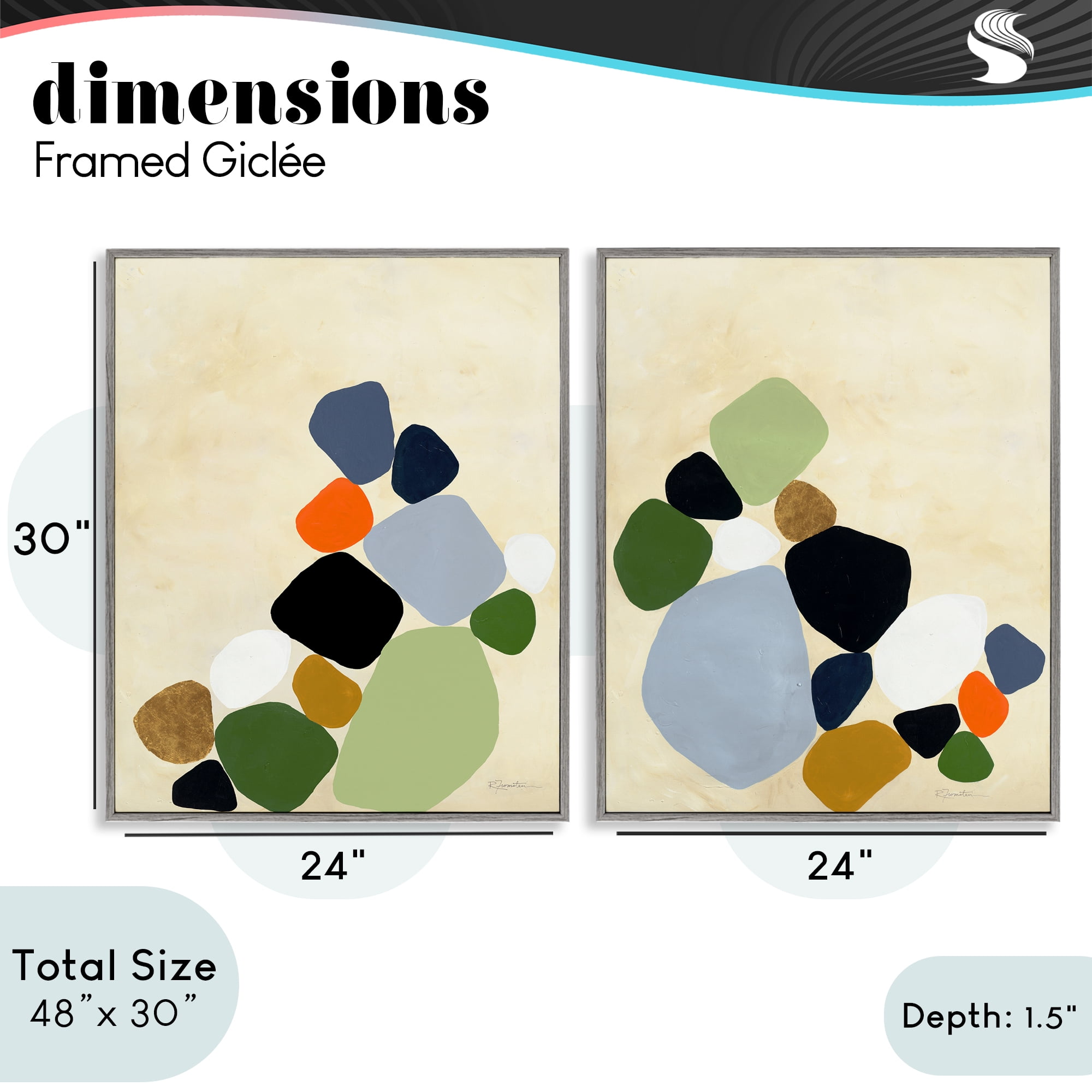 Stupell Industries Curved Clusters of Pebbles 2 Piece Gray Framed Giclee Art Set, design by Ruth Fromstein