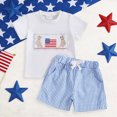 thumbnail image 2 of Toddler Baby Girl Boy Outfits Summer Clothes Set 4th of July Dog & Flag Embroidery Short Sleeve T-Shirt and Gingham Shorts Set Little Boy Outfits Summer Clothes Suit 18-24 Months, 2 of 8