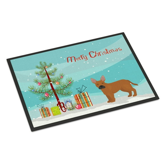 Carolines Treasures CK3828MAT Tan French Bulldog Pit Bull Mix Christmas Tree Door Mat Indoor Rug or Outdoor Welcome Mat