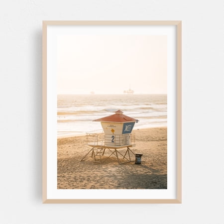 Lifeguard, HB - Huntington Beach California Photography Oak Framed Wall Art Print 12 x 18 inches