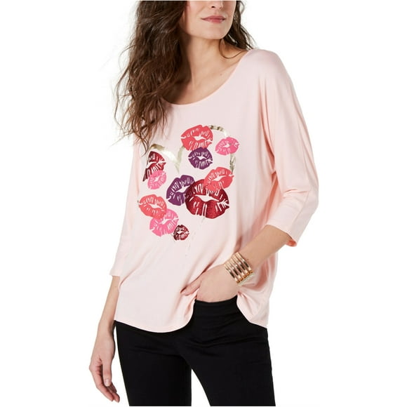 Thalia Sodi Womens Lips & Hearts Graphic T-Shirt, Pink, Medium