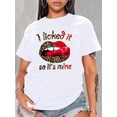 thumbnail image 1 of Camisetas para mujer, de verano, casual, manga corta, cuello redondo, con estampado, color blanco negro, blusaSexy Leopard Lips Letter Print T-shirt, Short Sleeve Crew Neck Casual Top For Summer & S, 1 of 8