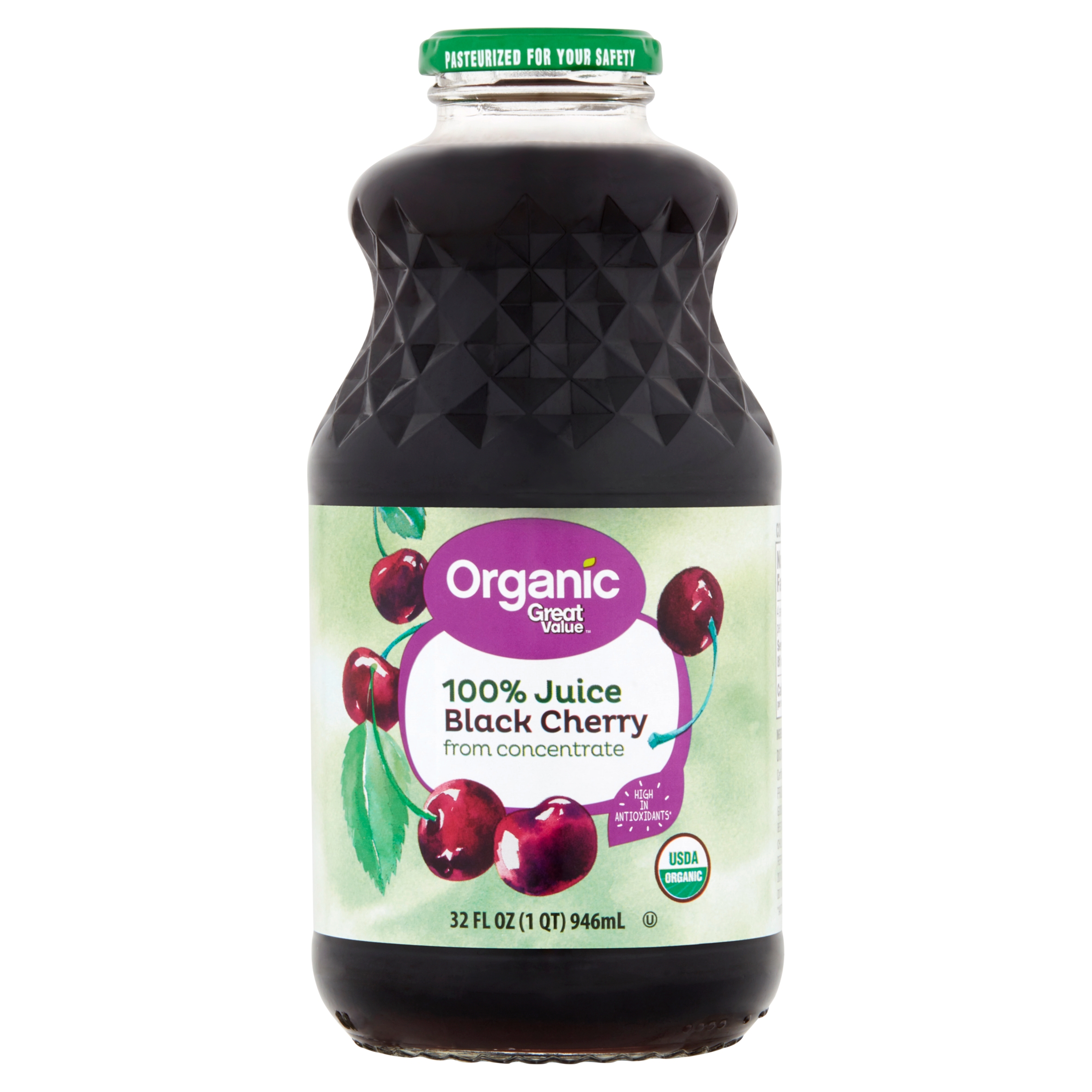Great Value Organic Black Cherry 100% Juice, 32 fl oz