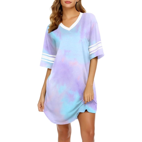 Ekouaer Nightgowns for Women Bamboo Viscose Nightgown Short Sleeve Sleep Shirts V Neck Nightshirt Soft Sleepwear
