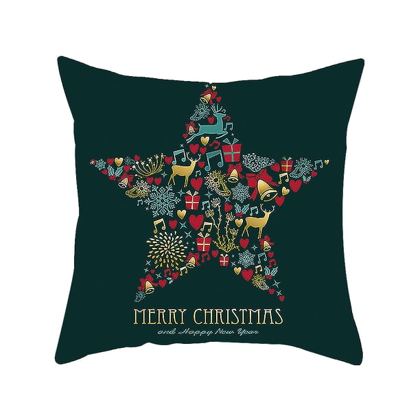 Inteprter Funda de almohada de decoración navideña para el hogar, funda de cojín de árbol de Papá Noel, adorno de Feliz Navidad, regalo de Navidad Decoración del hogar #3 Inteprter HA000402-03B