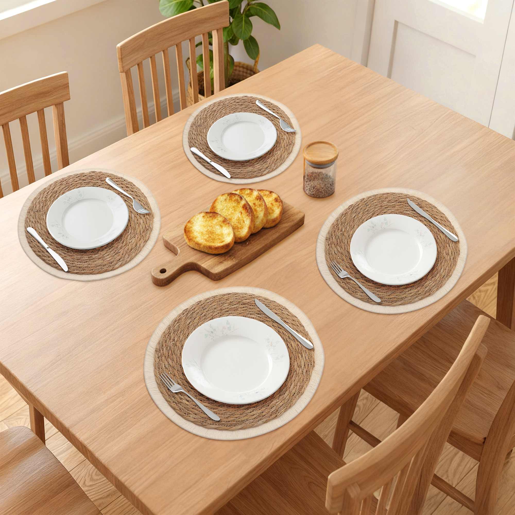 Unique Bargains Set of 4 Farmhouse Placemats for Dining Table Beige/Brown 15inch