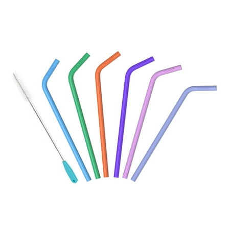 Large Laydown Brush - Re-Usable Silicone Straws with Cleaning Brush - Large (Set of 6 + Cleaning Brush)