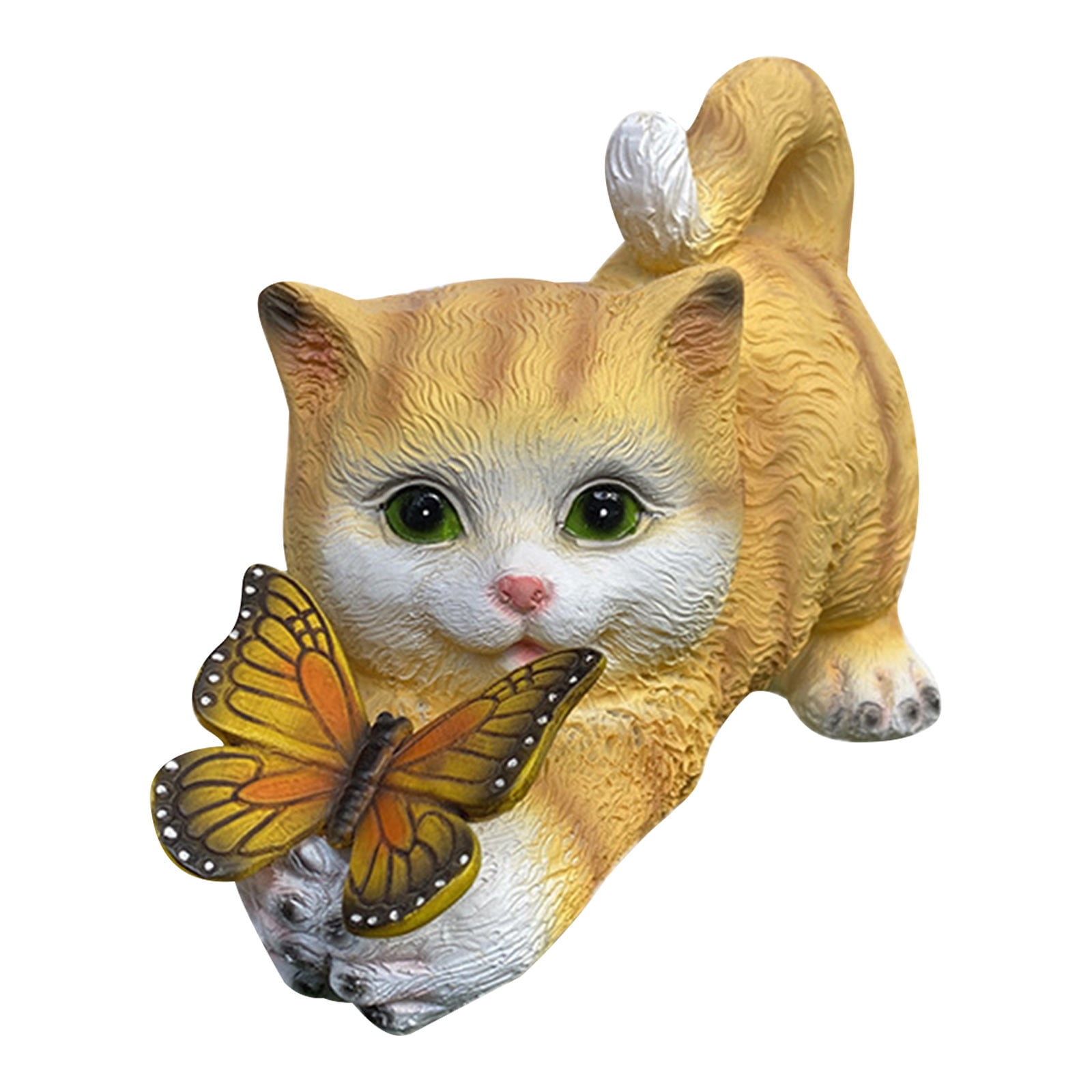 Jacenvly Fall Decor Outdoor Garden Statue Cats Solar Playing Bright Butterflys Outdoor Artistic Sculpture for Outdoor Decoration Garden Patio Lawns Gift Opening Room Decor
