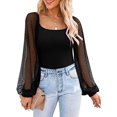 thumbnail image 1 of Camisas de mujer de malla con mangas abullonadas, camisas de manga larga, top elegante, camisa de manga larga con lunares, tallas XS-XXL, 1 of 4