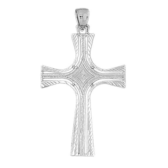 18K White Gold Cross Pendant - 59 mm