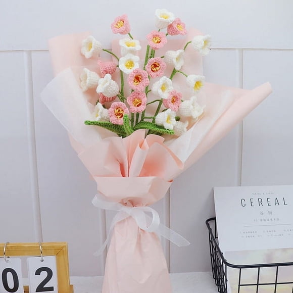 Crochet Yarn Flowers Hand Bouquet Handmade Bouquet Diy Material Pack Full Knitted Flowers Finished Lily Of The Valley Rose Weave