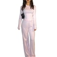 thumbnail image 1 of Conjunto de Dos Piezas para Mujer, Estilo Casual, Ideal para Estar en Casa. Incluye Top de Larga Ligeramente Corto y Pantalón de Pierna . Rosa - M, 1 of 8