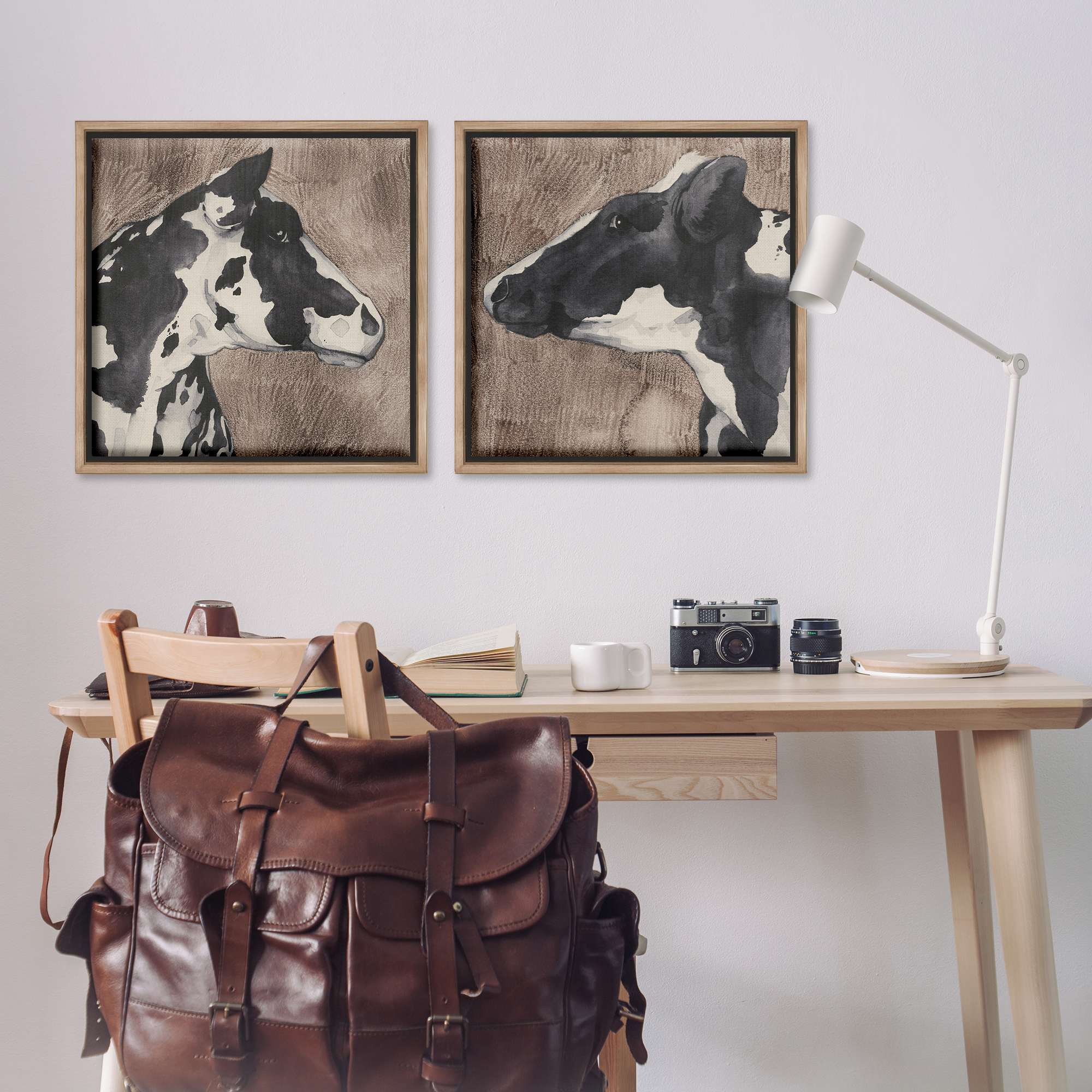 Stupell Industries Holstein Cow Portrait Profile Animals Painting Brown Floater Framed Canvas Art Print Wall Art, 25 x 25, Set of 2