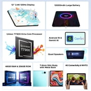 POCKAM P12 Pro Android 16 Tablets with Gemini AI,12 inch Tablet , 48GB+256GB/2TB, 12000mAh, 2.4K 120Hz T7300 Octa-Core, 13MP+8MP, WiFi 5, Face ID,Tablet with Keyboard, Pen