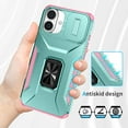 thumbnail image 6 of Phone Case for iPhone 16 Plus Case with Sliding Camera Cover, with 360° + 100° Free Rotation Metal Finger Ring Bracket, Fit Magnet Car Mount, 2 In 1 Case Cover for iPhone 16 Plus, Green, 6 of 8