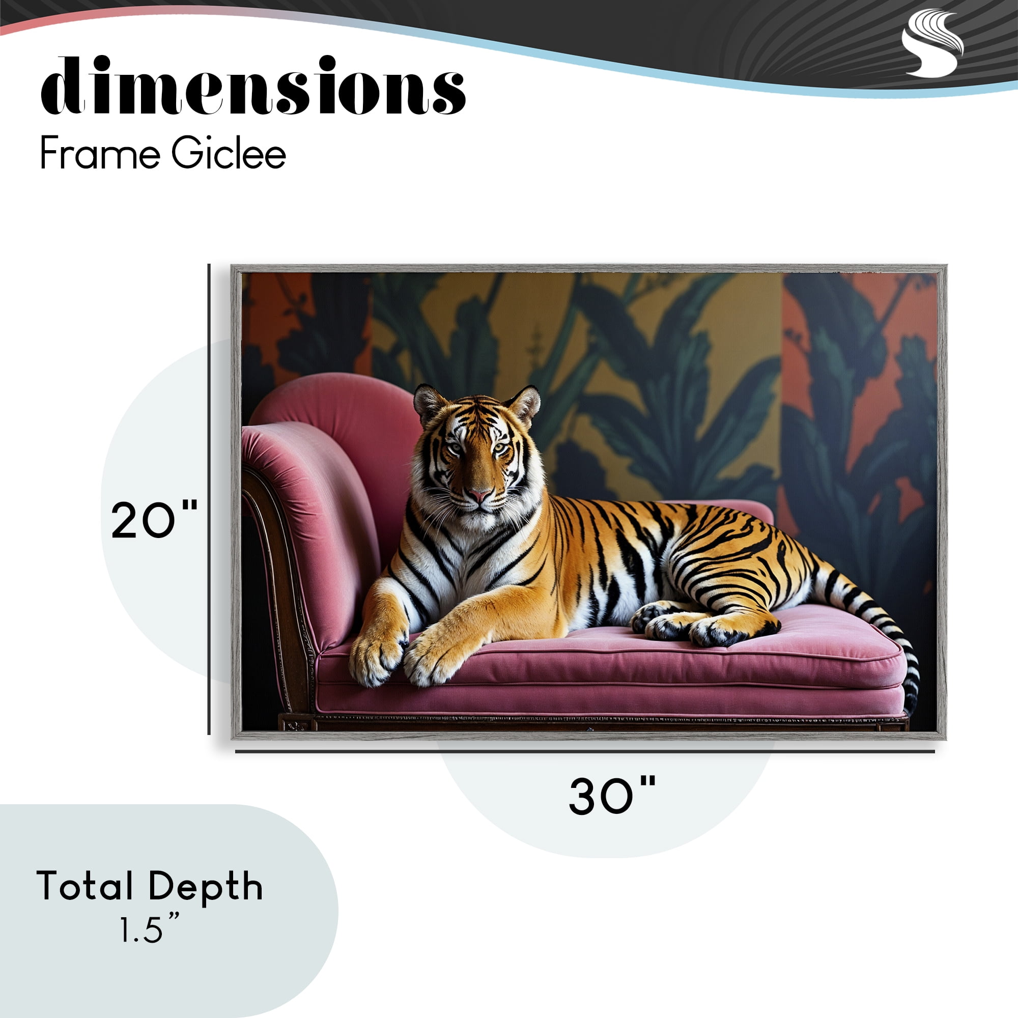 Exotic Tiger Lounging Gray Framed Giclee Art, design by Lettered and Lined