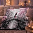 thumbnail image 5 of Romantic Couple On A Pink Blossom Bridge, Cozy Flannel Blanket with Romantic Painterly Cityscape Print, Housewarming Gift for Romantic Cityscape Admirers, Home Decor for Bedroom and Living Room, 5 of 7