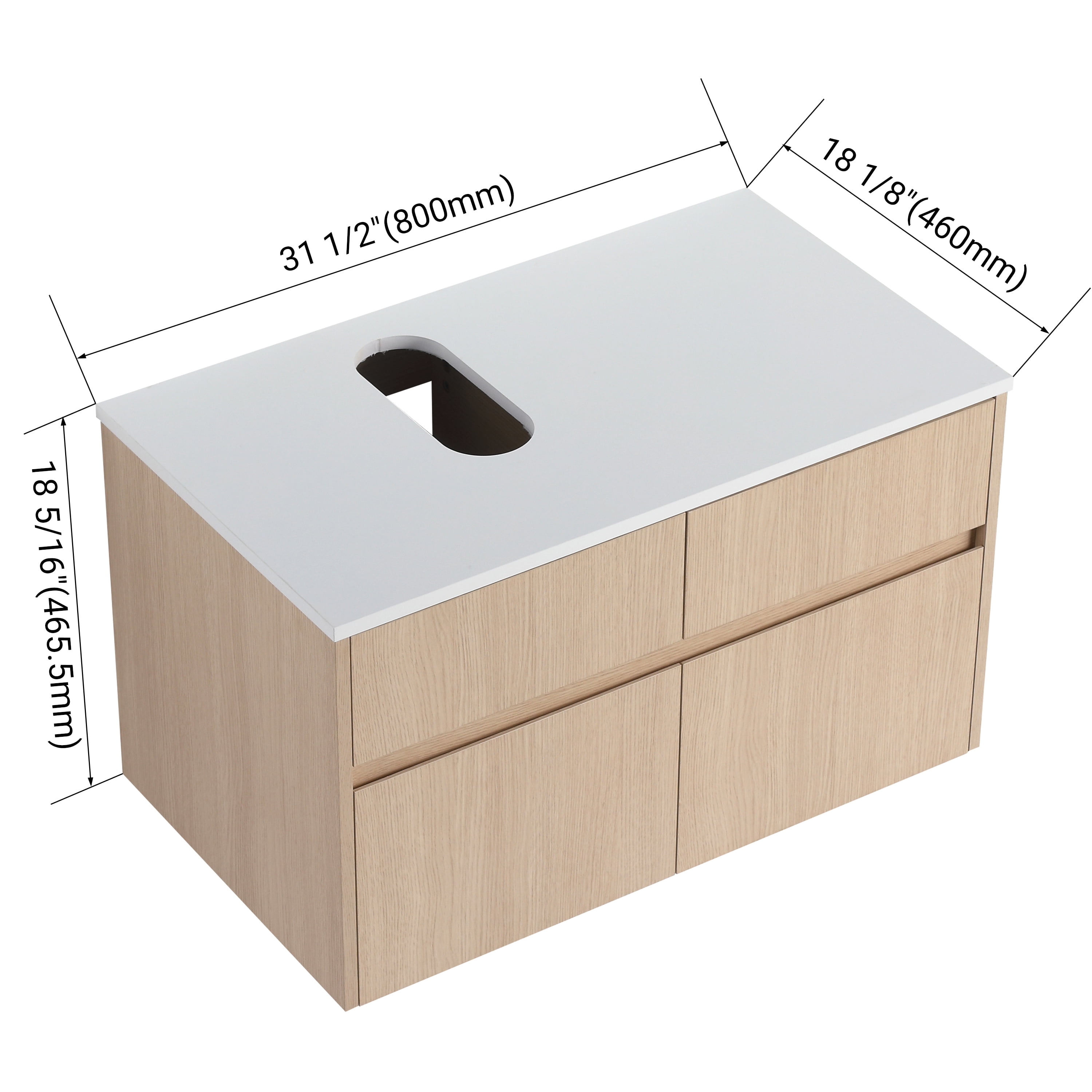 32(31-1/2") Inch Wall-Mounted Bathroom Vanity, 2-Soft Close Doors and 1-Drawer, KD-Packing, Particle Board (Vanity Only, Without Sink)