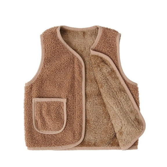 IROINNID Kids Autumn Winter Warm Velvet Warm Vest Solid Plush Cold Protection Short Jacket