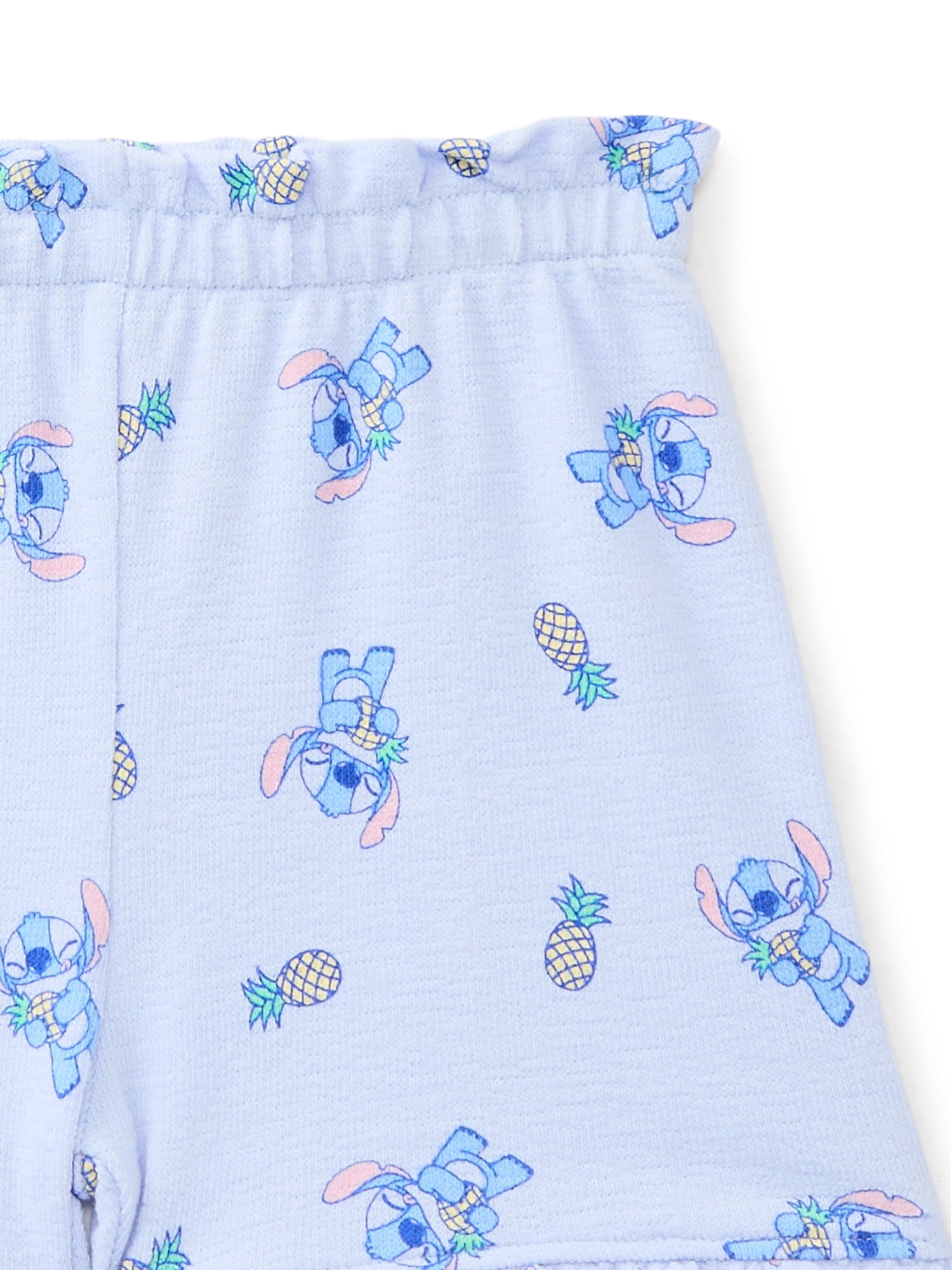 Lilo & Stitch Baby Girls Pineapples Textured Knit Top and Ruffle Shorts Set, 2-Piece, Sizes 0M-24M