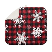 Red Christmas Snowflake and Plaid Pattern Dish Drying Mat for Kitchen 1 Pack, Ultra Absorbent Microfiber Dishes Drainer Mats,16x18in(41x46cm)
