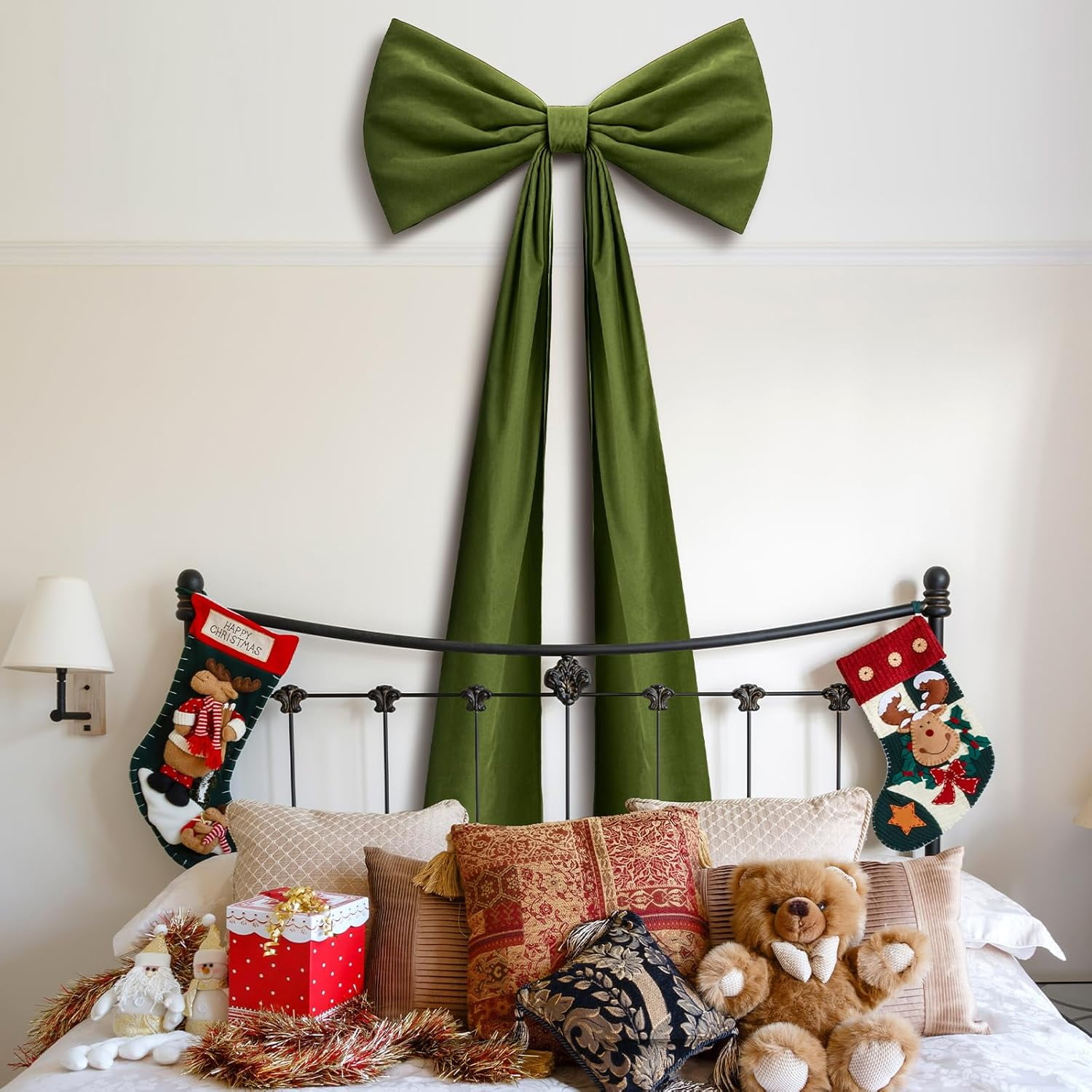 Guvpev 6FT Christmas Bows - Extra Large Moss Green Velvet Bows for Christmas Tree Decor, Giant Xmas Tree Toppers Bows for Home, Windows, Mantel, Birthday, Wedding, Valentine's Day Party Decorations