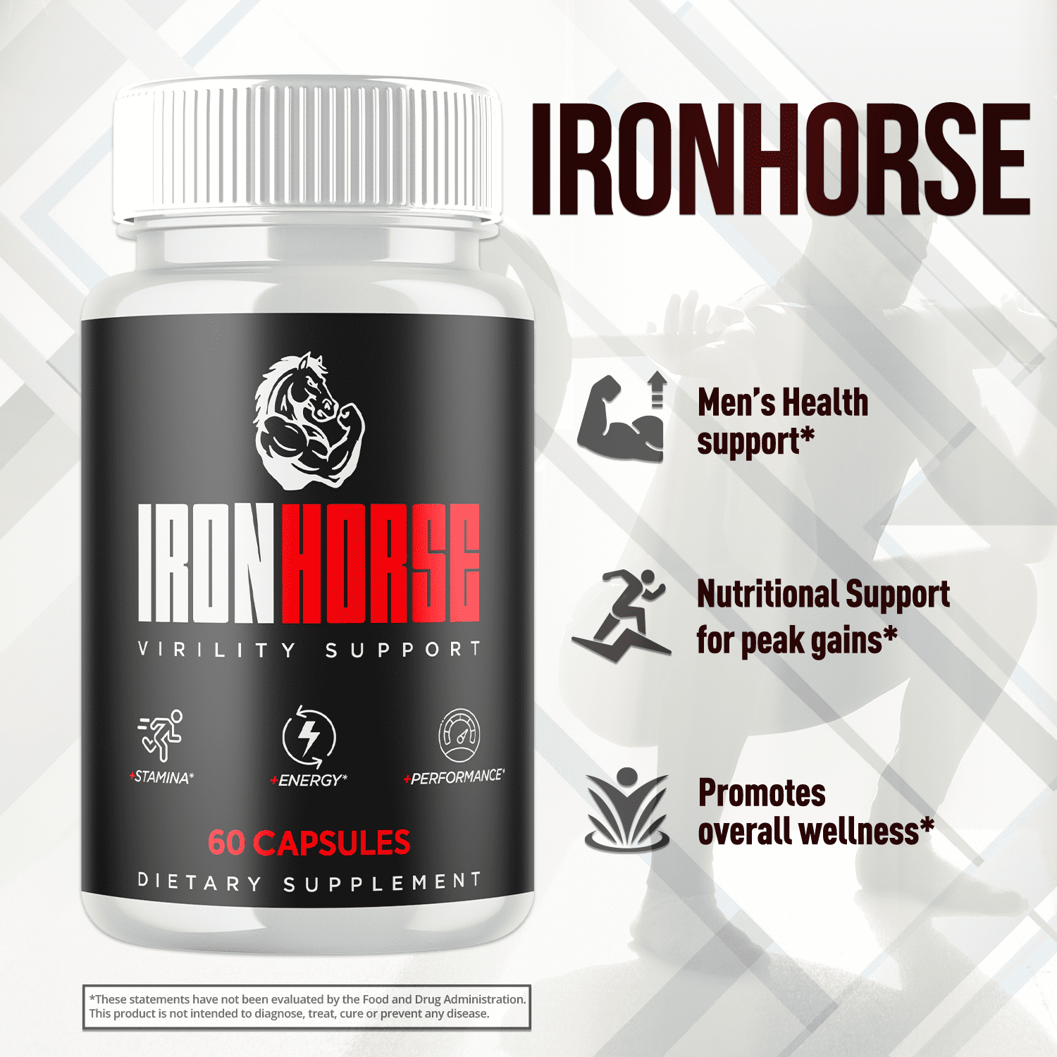 Iron Horse Advanced Formula Pills All Natural Vitamin Supplement IronHorse 60 Capsules