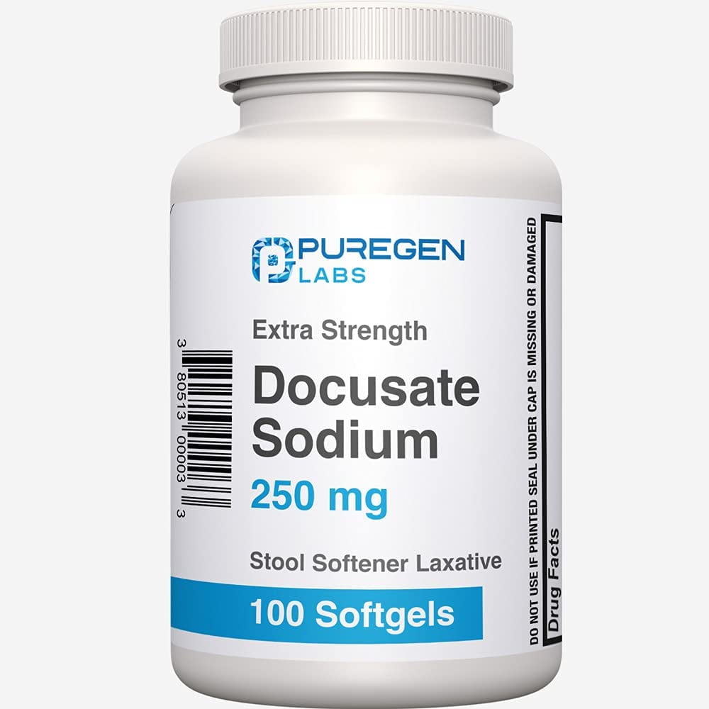 Docusate Sodium 250 mg. Extra Strength Stool Softener Laxative 100