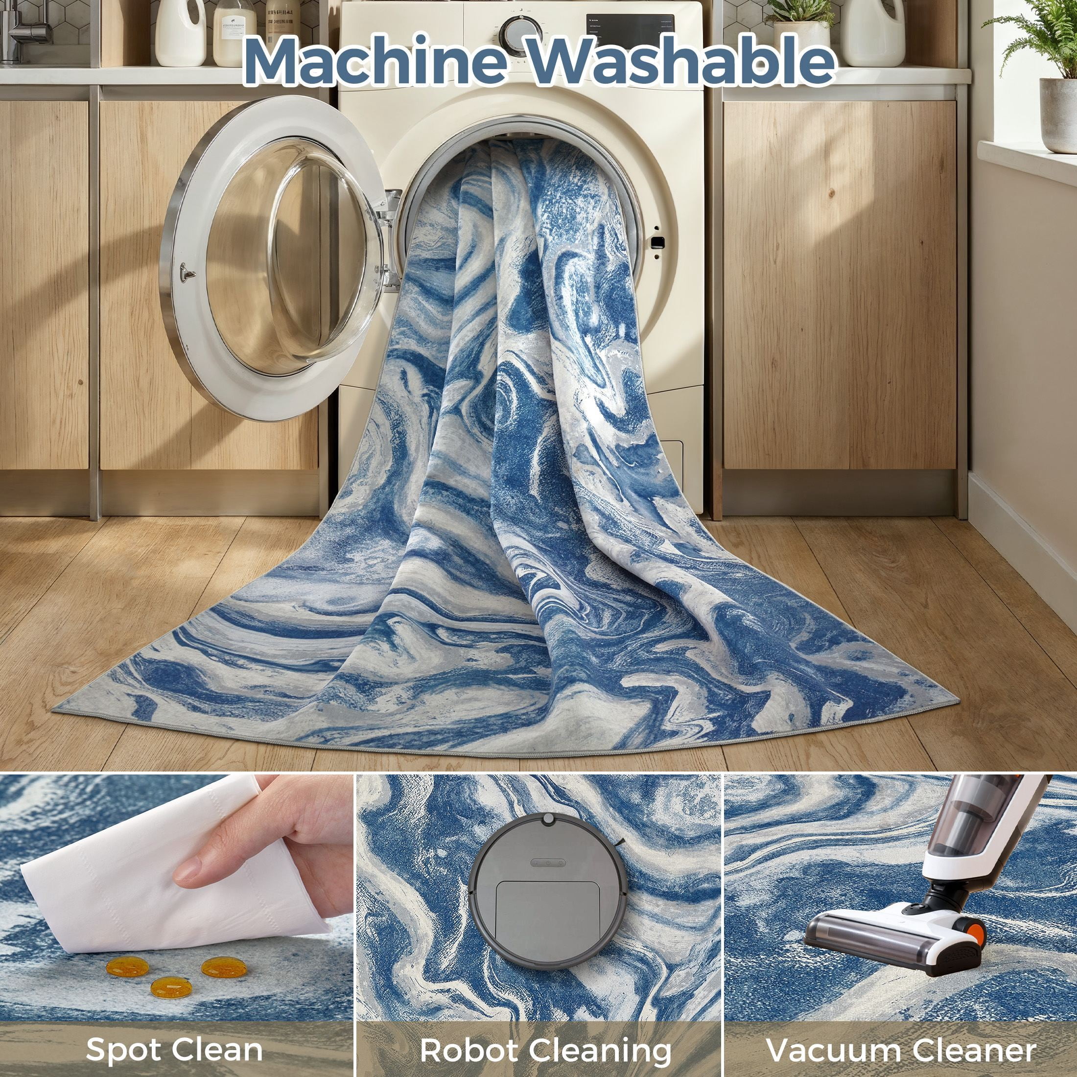 UERMEI 6'x9' Washable Area Rugs for Living Room, Washable Non-slip Soft Indoor Modern Boho Rug for Bedroom Dining Room Office Home Decor Carpet,Sky Blue