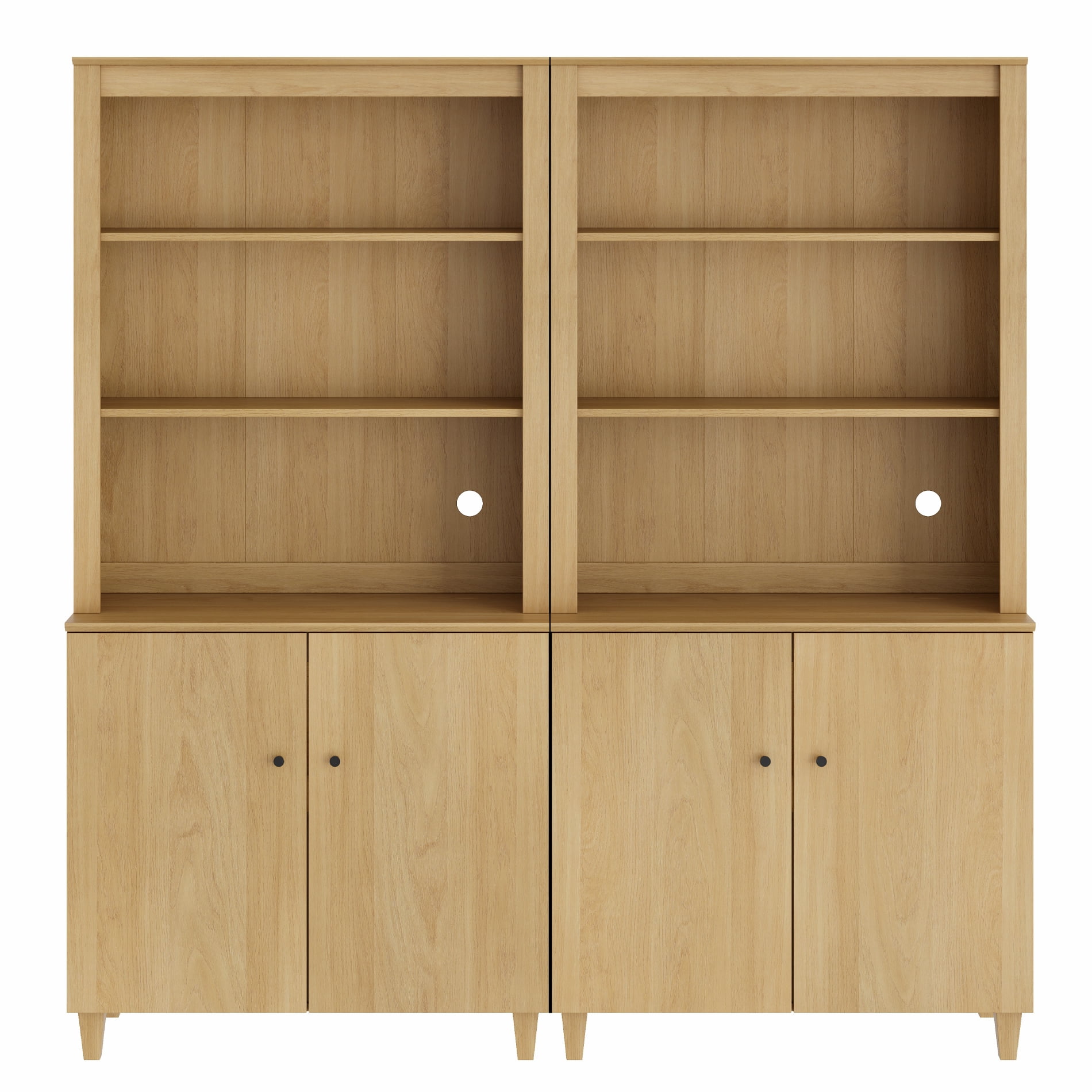 WAMPAT Modern 71" Tall Pantry Cabinet with Doors and Adjustable Shelves for Dining Room, 2-Column 5-Tier, Oak Wood
