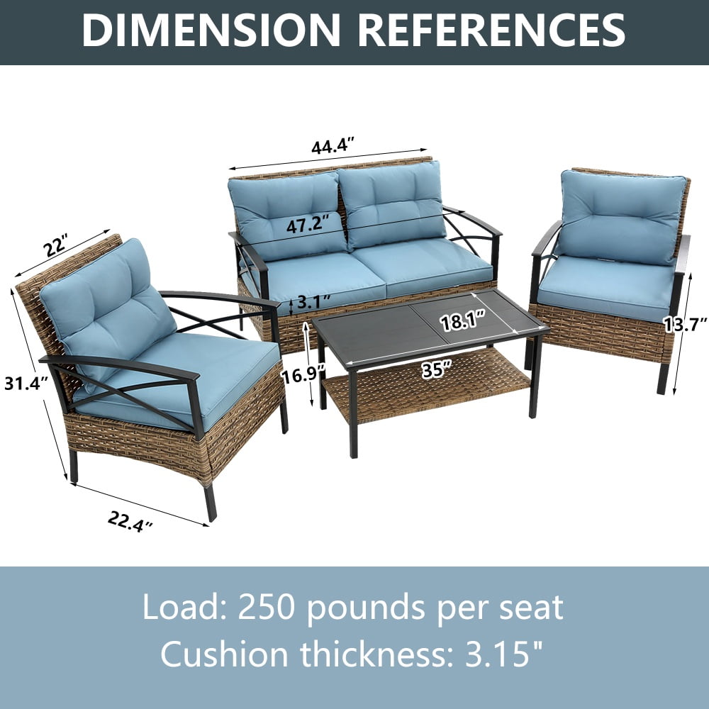 Patio Sofa Set, 4 Pieces Outdoor Sectional Furniture, All-Weather PE Rattan Wicker Patio Conversation Set, Cushioned Sofa Set with Coffee Table for Patio Garden Poolside Deck