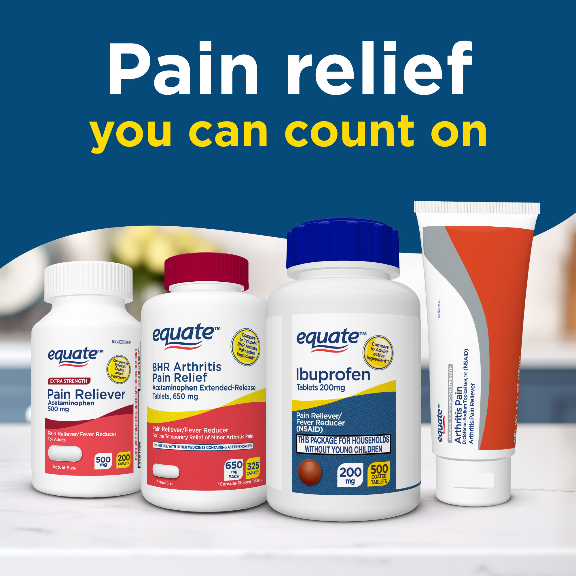 Tabletas de Ibuprofeno 200mg Equate, Alivio de Dolor y Reductor de Fiebre, 500 Unidades 8
