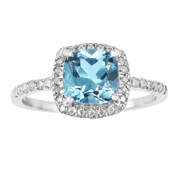 Fine Color Jewels Blue Topaz Halo Ring for Women 925 Sterling Silver 1.75 Ct Moissanite Accent Cushion Cut December Birthstone