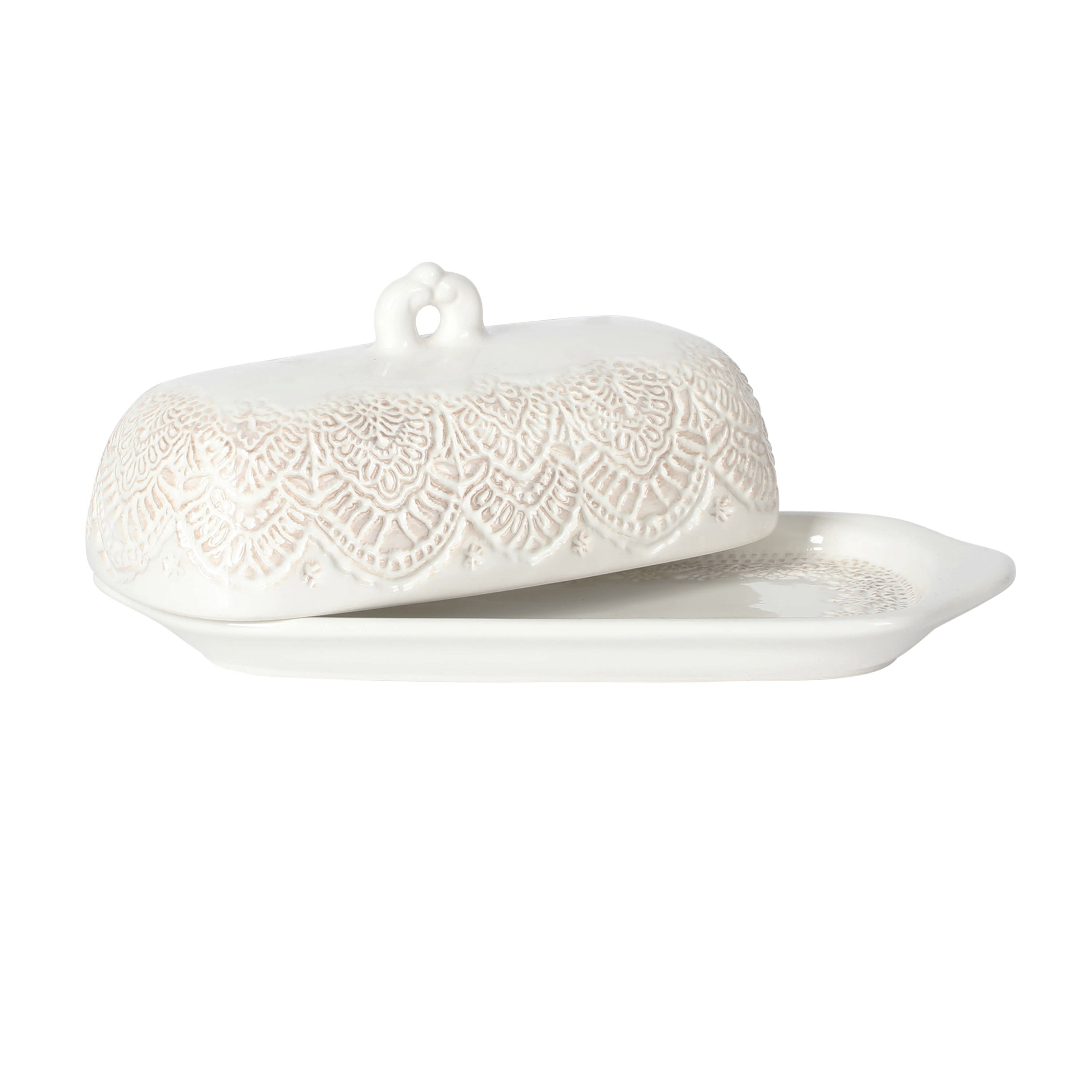 The Pioneer Woman Vintage Lace Butter Dish, Rustic Kitchen Organizer or Storage Accessory, Perfect for Farmhouse Kitchen Décor