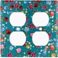 thumbnail image 3 of Metal Light Switch Plate Outlet Cover Colorful Floral Garden Wallpaper Teal ROS036, 3 of 13
