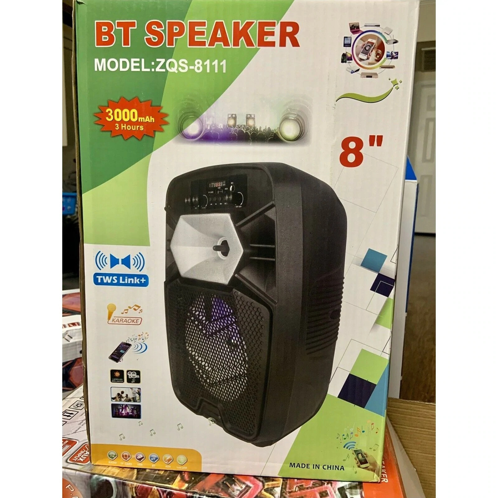 BT Bluetooth Wireless Speaker Extra Bass 3000mAh 8? Super Bass Rechargeable(Mic Remote