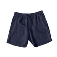 thumbnail image 3 of Domuza Men's Solid Color Cotton Linen Casual Shorts Loose Fit Drawstring Short Stretch Summer Beach Wear with Pockets Navy L, 3 of 4