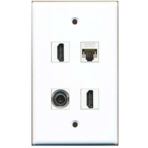 RiteAV - 2 Port HDMI 1 Port 3.5mm 1 Port Cat5e Ethernet White Wall Plate