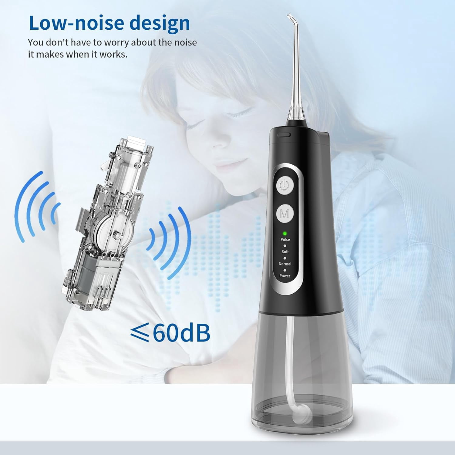 Oral Irrigator Cordless Rechargeable, 300ml Water Tank, 4 Modes (Soft/Normal/Pulse/Tongue Cleaner), IPX7 Waterproof Portable Water Flosser for Travel