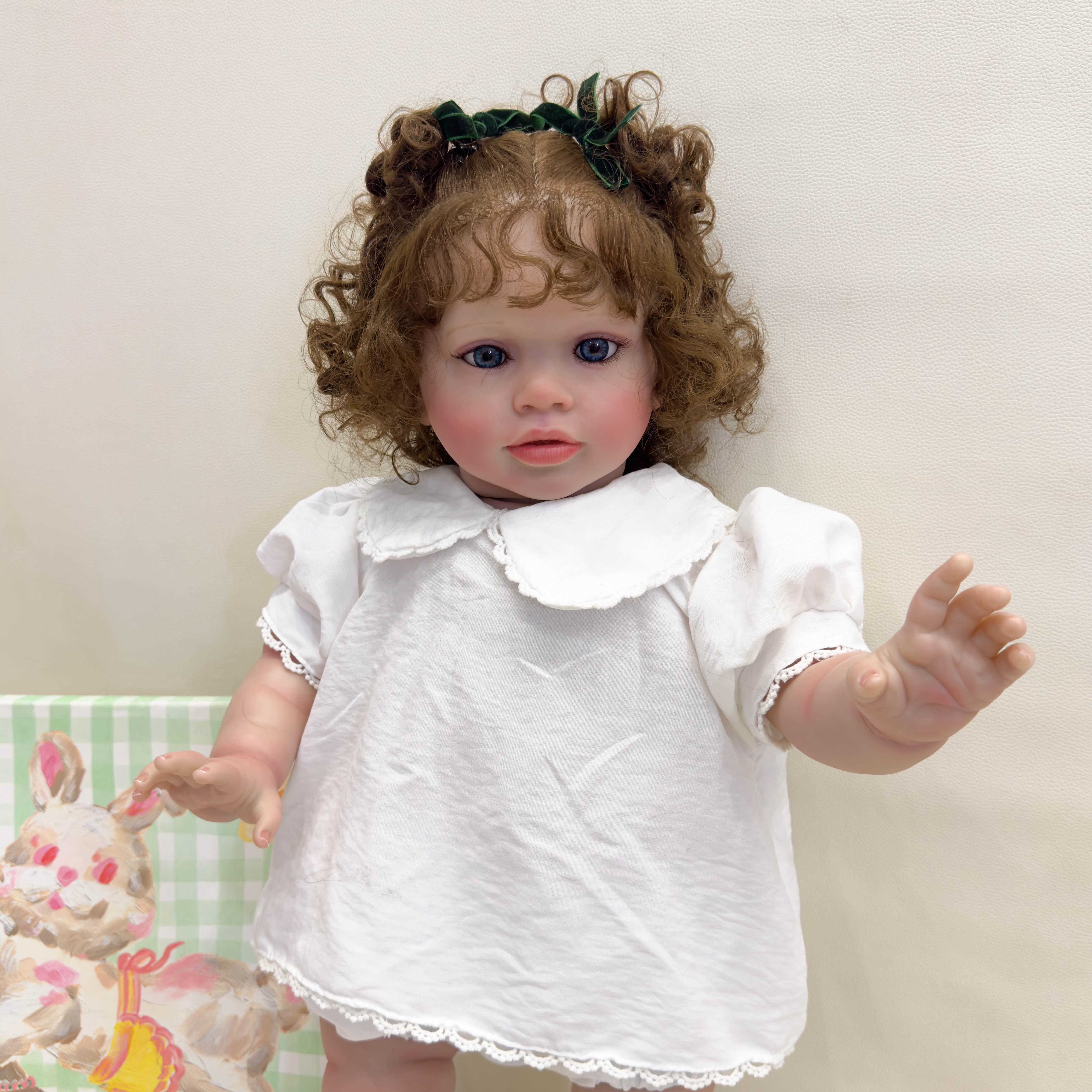iCradle Lovely Lifelike Toddler Dolls Girl 26 Inch Realistic Babies Handmade Standing Dolls Soft Cloth Body Rooted Hair Blue Eyes Gift for Kids 3+